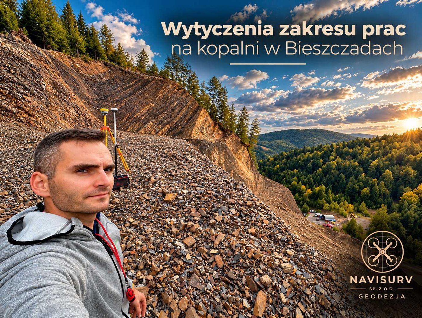 Michał Zapała podczas wytyczeń na kopalni w Bieszczadach