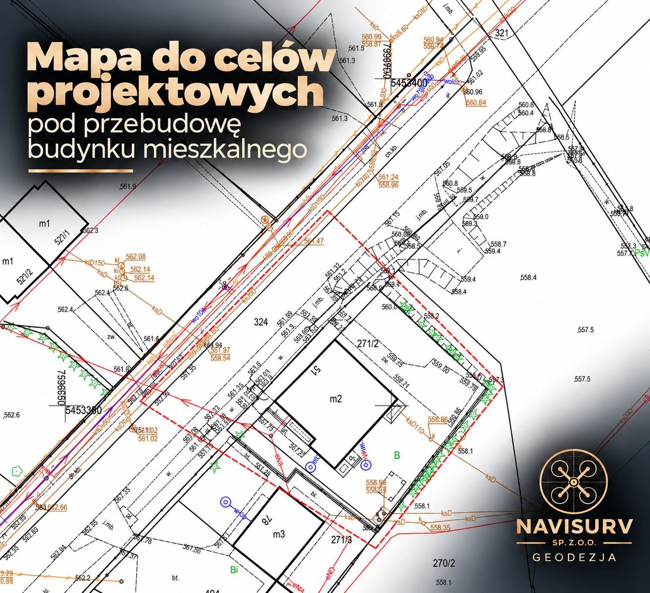 Mapa do celów projektowych pod przebudowę budynku mieszkalnego