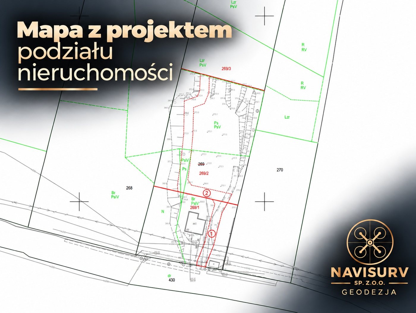 Mapa z projektem podziału nieruchomości